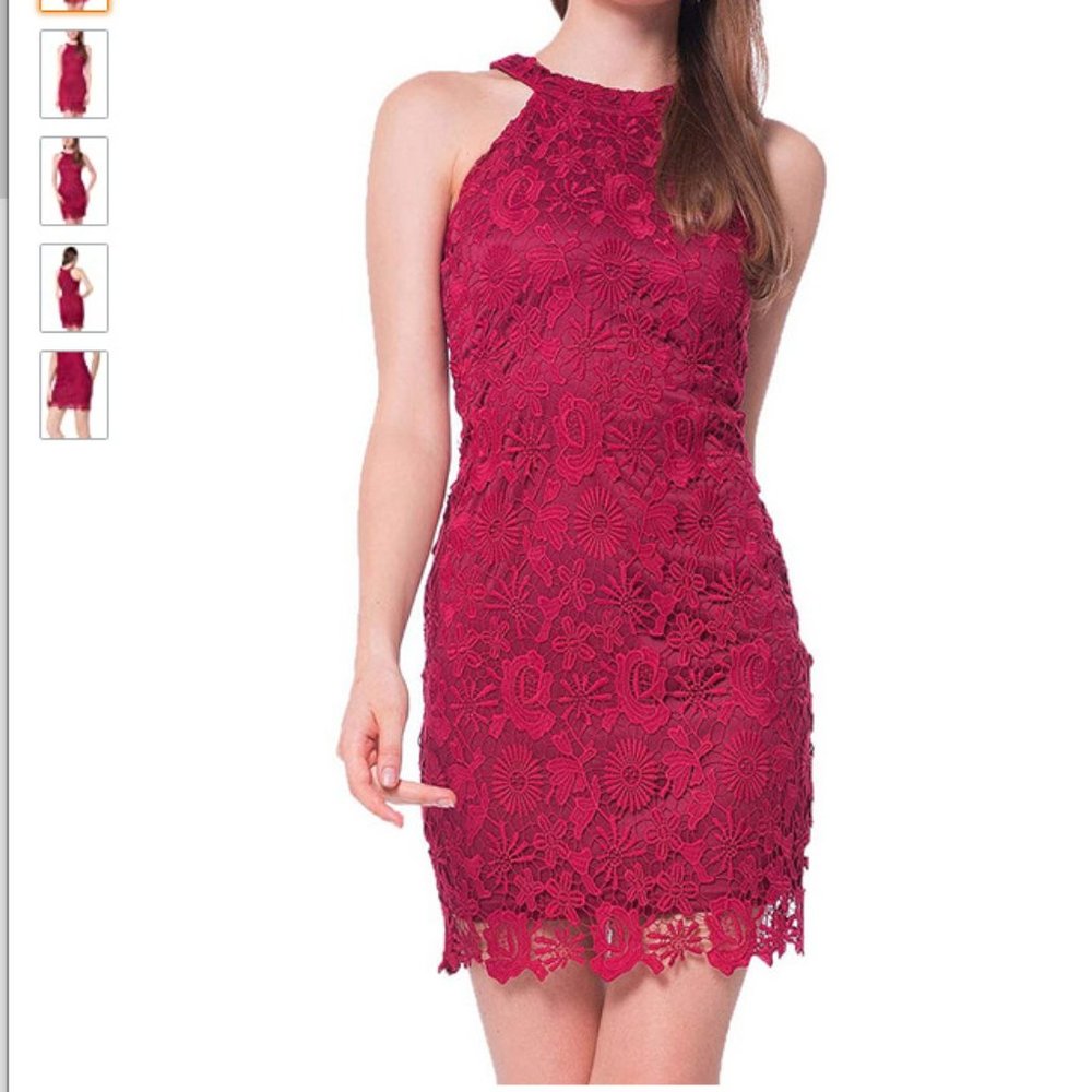 Lacey Red Halter Dress